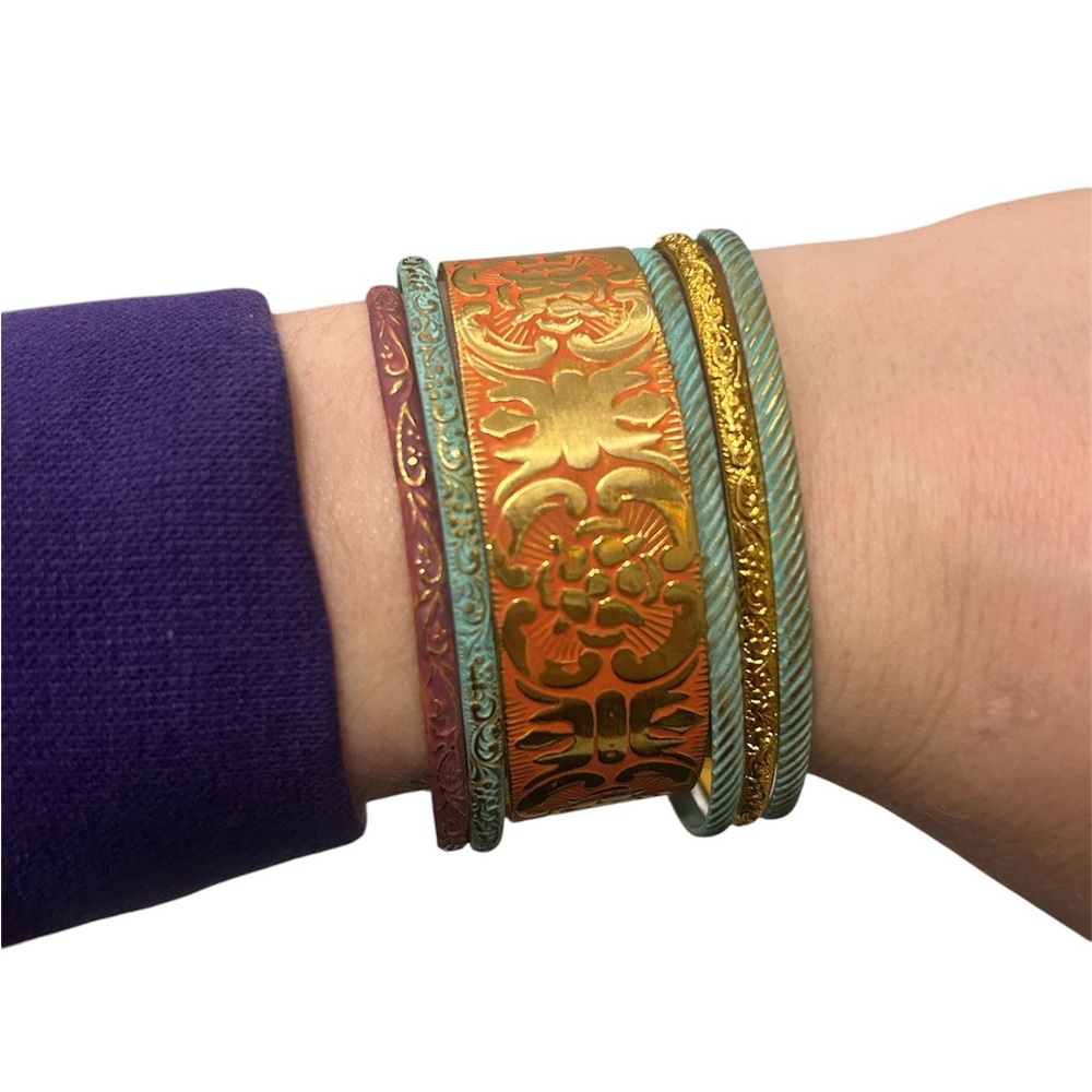 Elegant Gold, Orange, Pink, and Green Bangle Set